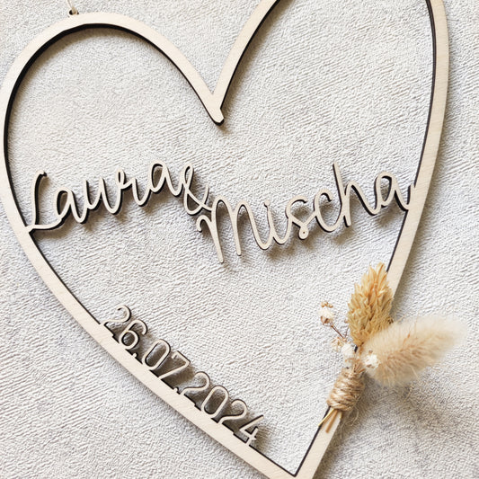 Personalisiertes Herz aus Holz | Hochzeit
