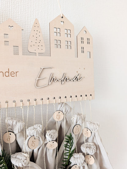personalisierter Adventskalender mit Jutesäckchen zum Befüllen