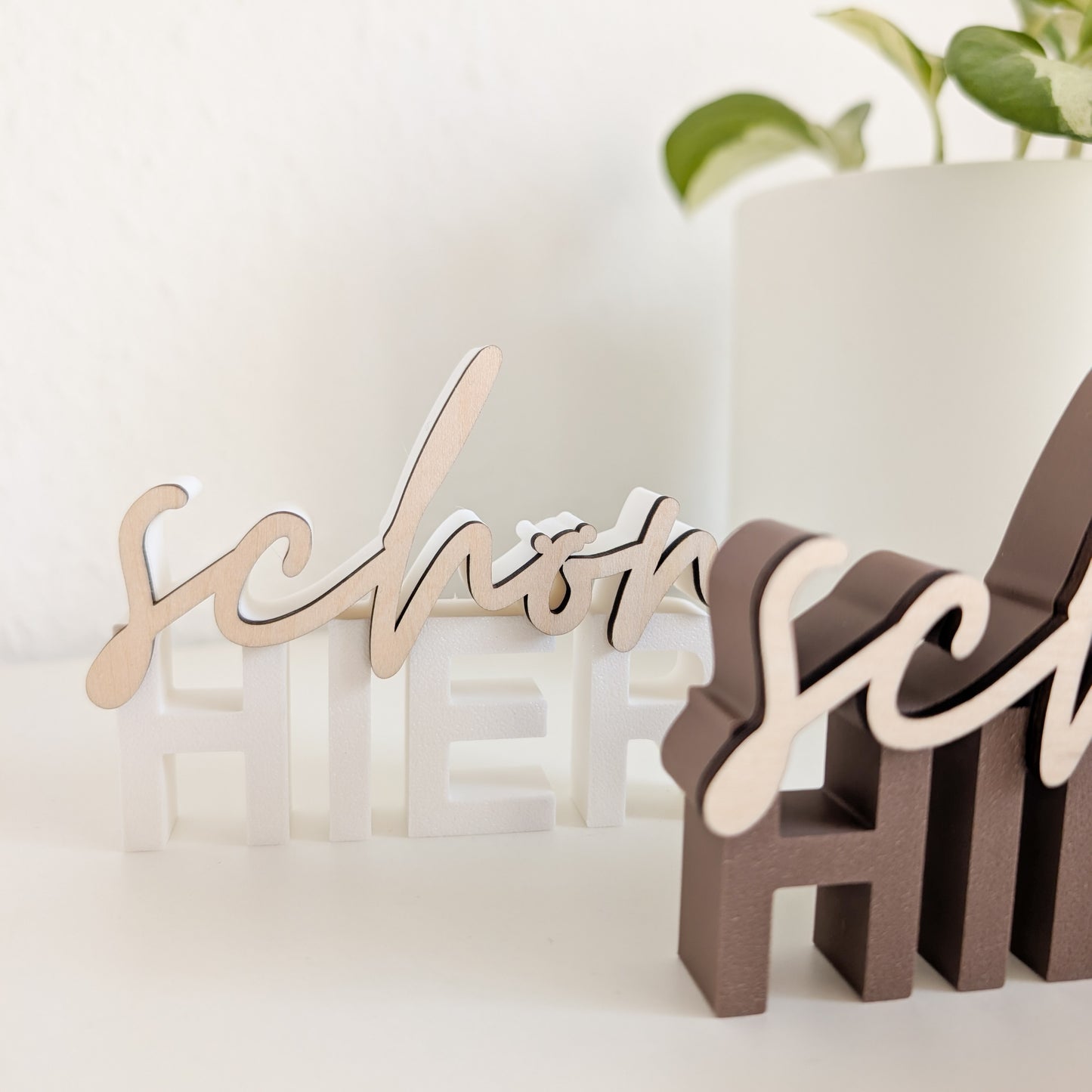 Schön hier | 3D-Schriftzug mit Holz